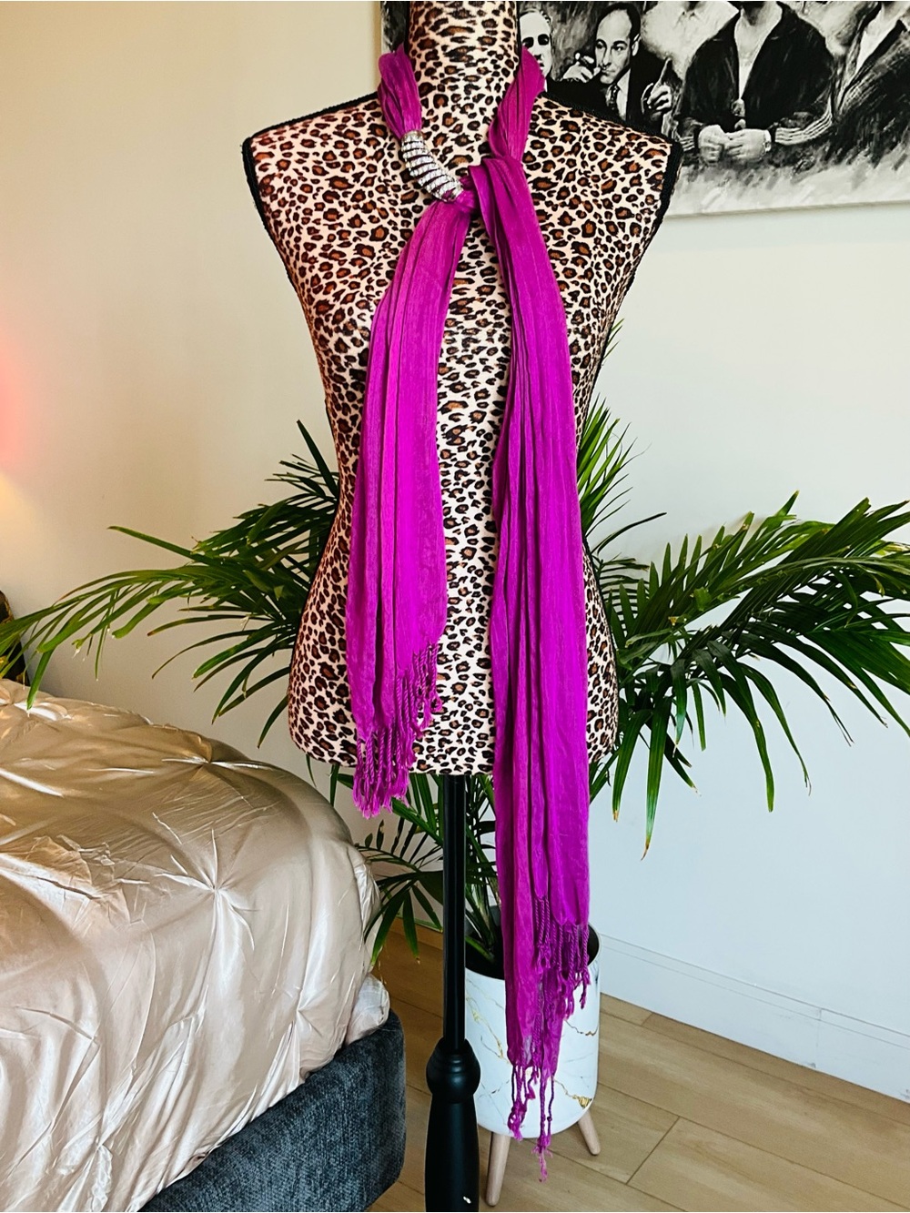 Rhinestone Accent Magenta Y2K Scarf - Picture 2 of 8